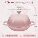 Cast Iron Dutch Oven Pot with Lid, Round Bread Oven for Sourdough Bread Baking, Umite Chef Enameled Cast Iron Bread Oven with Dome Lid & Cotton Potholders for Sourdough, Pink, 6 Quarts