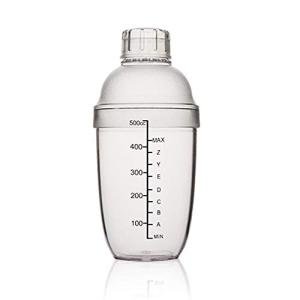 FEOOWV Plastic Cocktail Shaker,Drink Mixer Hand Shaker Cup with Scales,Transparent (1, 17 oz / 500cc)