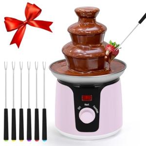 Chocolate Fountain Machine, 3-Tier Chocolate Fountain with 6 Forks, Portable Metal Chocolate Melt Machine for Party, Camping, Dessert Table, Birthday, Wedding