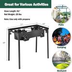Goplus Outdoor Camping Stove, Dual Burner Propane Gas Cooker w/Detachable Legs & 0-20 PSI Regulator & CSA Approval for Camp Patio RV, Cast Iron, 150,000-BTU