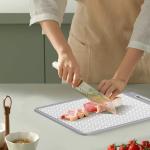 Stainless Steel Cutting Board for Kitchen, Double Sided Chopping Board with lip Non-slip, Scratch-resistant Mesh Design with Grinding Area&Sharpening stone, Dishwasher Safe Easy to Clean (18 * 12in)