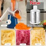 Ourokhome Rotary Cheese Grater Hand Crank, Kitchen Shredder Speed Mandolin Slicer Ice Shaver with Handle and Drum Blades for Cheese, Vegetable, Nuts, Chocolate, Potato, Carrot, 5 Blades, Dark Blue