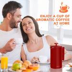 Secura French Press Coffee Maker, Double-Wall 304 Grade Stainless Steel Coffee Press with 2 Extra Screens, 34oz (1L), Red