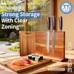 XYJ Acacia Wood Knife Block with Cutting Boards, Dual Magnetic Holder, 2-Piece Chopping Boards (Large & Small), Space-Saving Countertop Organizer, Rustic Kitchen Set without Knives