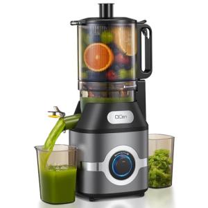 QCen Cold Press Juicer, 5.5” Wide Feed Chute Slow Masticating Juicer Machine for Whole Fruits and Vegetables, Easy to Clean (Gray)