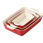 DOWAN Casserole Dishes for Oven, Set of 3 Rectangular Ceramic Baking Dishes, 135 oz Capacity, Red (15.6''/12.2''/8.9'')