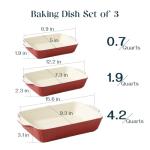 DOWAN Casserole Dishes for Oven, Set of 3 Rectangular Ceramic Baking Dishes, 135 oz Capacity, Red (15.6''/12.2''/8.9'')