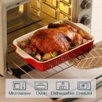 DOWAN Casserole Dishes for Oven, Set of 3 Rectangular Ceramic Baking Dishes, 135 oz Capacity, Red (15.6''/12.2''/8.9'')