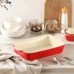 DOWAN Casserole Dishes for Oven, Set of 3 Rectangular Ceramic Baking Dishes, 135 oz Capacity, Red (15.6''/12.2''/8.9'')