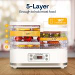 VIVOHOME Electric 5 Trays Food Dehydrator Machine, 400W Hydrator Machine with 72H Digital Timer and Temperature Control for Fruit Vegetable Meat Jerky Herb Beef Mushroom, White