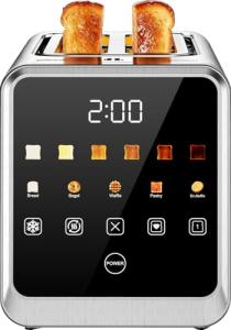 Touch Screen Toaster 2-Slice with 1.5" Wide Slots & Memory Recall | 900W Stainless Steel Smart Digital Toasters | 6 Shade Settings for Bagels & Thick Bread