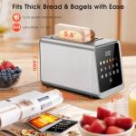 Touch Screen Toaster 2-Slice with 1.5" Wide Slots & Memory Recall | 900W Stainless Steel Smart Digital Toasters | 6 Shade Settings for Bagels & Thick Bread