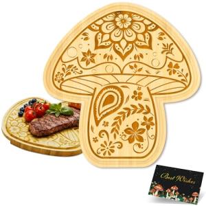 Mushroom Charcuterie Boards for Kitchen,Bamboo Cutting Boards with Deep Juice Groove,Handle,Cottagecore Decor,Cute Gifts for Women Mom Grandma Mushroom Lovers,Farmhouse Kitchen Essentials