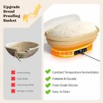Heating Complete Sourdough Starter Kit, 2L Electric Thermostatic Silicone Oval Foldable Banneton Bread Proofing Basket with 6 Timer & Temp Settings for Dough Rising, Dishwasher Safe, Bread Making Kit