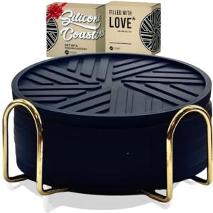 Angardy Black Silicone Coasters with Gold Holder