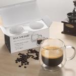 Double Walled Glass Coffee Mugs - 24oz Set