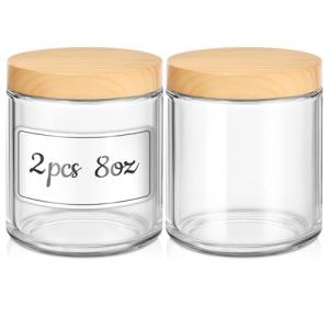 8 Oz Glass Jars with Woodgrain Lids, 2 Pack
