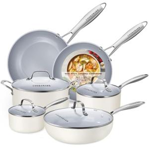 Ceramic Nonstick 10-Piece Cookware Set - Cream White