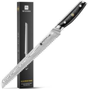 WIZEKA 10 Inch Serrated Damascus Bread Knife