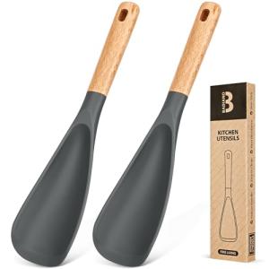 Silicone Cooking Spoon Set with Wood Handles