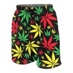 Beach Board Shorts with Rasta Marijuana Leaf Print