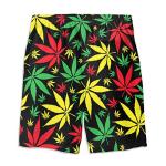 Beach Board Shorts with Rasta Marijuana Leaf Print