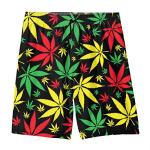 Beach Board Shorts with Rasta Marijuana Leaf Print
