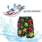 Beach Board Shorts with Rasta Marijuana Leaf Print