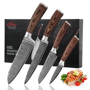 Wakoli 4-Piece Damascus Chef Knife Set