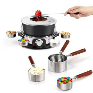 Fondue Set with Wooden Handle and Stackable Cups