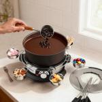 Fondue Set with Wooden Handle and Stackable Cups