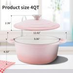 WOKINS Pink Cast Iron Dutch Oven, 4QT