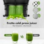 Fretta Cold Press Juicer,Juicer Machines Vegetable and Fruit,Masticating Juicer with 5.3'' Large Feed Chute fit Whole Fruits,BPA-Free, Reverse Function,Durable Stainless Steel Body,250W Quiet Motor