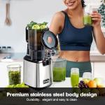 Fretta Cold Press Juicer,Juicer Machines Vegetable and Fruit,Masticating Juicer with 5.3'' Large Feed Chute fit Whole Fruits,BPA-Free, Reverse Function,Durable Stainless Steel Body,250W Quiet Motor