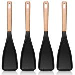 cobee 4PCS 12 Inch Silicone Cooking Spoon for Nonstick Cookwares, Multi Function Spoon Multifunction Spatula Spoons Wood Handle Spoons Multifunction Kitchen Utensils for Serving Mixing Scoop Scrape