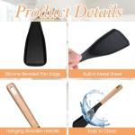 cobee 4PCS 12 Inch Silicone Cooking Spoon for Nonstick Cookwares, Multi Function Spoon Multifunction Spatula Spoons Wood Handle Spoons Multifunction Kitchen Utensils for Serving Mixing Scoop Scrape