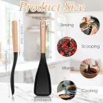 cobee 4PCS 12 Inch Silicone Cooking Spoon for Nonstick Cookwares, Multi Function Spoon Multifunction Spatula Spoons Wood Handle Spoons Multifunction Kitchen Utensils for Serving Mixing Scoop Scrape