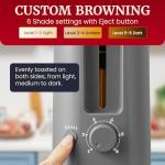 Elite Gourmet ECT2517G SLIMTOAST™ 2-Slice, Long Slot Toaster, Cool-touch Body, 6 Toast Settings & Cancel Function, Extra Wide 1.5” Slot Easily Fits Breads, English Muffins, Bagels & Waffles, Grey