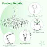 Homaisson 4 PCS Herb Drying Rack, Stainless Steel Hanging Herb Drying Rack with 30 Clips, Windproof Herb Dryer Flower Drying Rack, Space-Saving Drying Rack for Aromatic Herbs Spices Tea Leaves