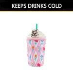 YR Reusable Neoprene Insulator Sleeve for Iced Coffee Cups, 3 Pack Coffee Coolies sleeves for Iced & Hot Drinks, Cold Beverage Cooler Compatible with Starbucks Coffee and More (Diamond Flower)