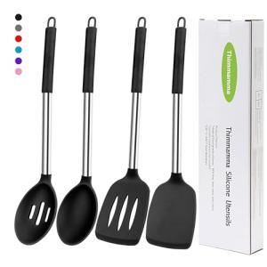 4-Piece Silicone Spatula Spoon Set with Steel Handle