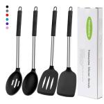 4-Piece Silicone Spatula Spoon Set with Steel Handle