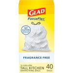 Glad ForceFlex 13 Gallon Drawstring Trash Bags, 40 Ct