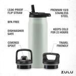 ZULU 32oz Stainless Steel Water Bottle with Lids