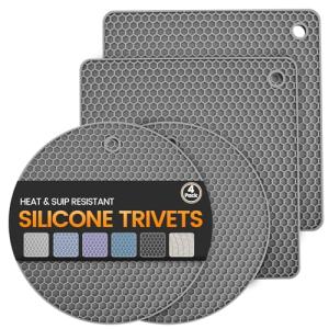 Heat Resistant Silicone Trivet Mats - Dark Grey