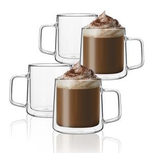 Double Wall Insulated Glass Coffee Mugs - Set of 4