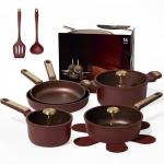 CAROTE 14-Piece Nonstick Cookware Set, Wine Red
