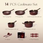 CAROTE 14-Piece Nonstick Cookware Set, Wine Red