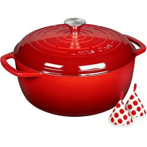 Umite Chef 6QT Red Enameled Cast Iron Dutch Oven
