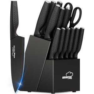 15-Piece Kitchen Knife Set with Built-in Sharpener